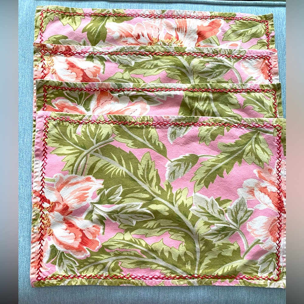 Set of 4 100% Cotton Large Floral Print Placemats by April Cornell